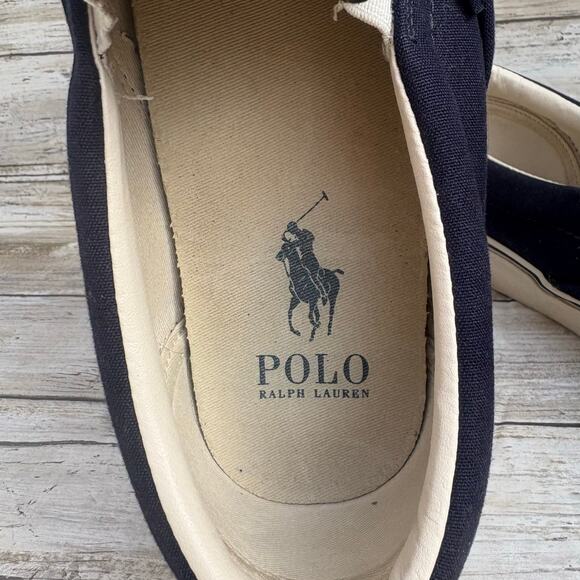 Polo Bear Ralph Lauren Shoes Sz 8 Keaton Slip on Sneakers Navy Blue Cotton Prep - Picture 9 of 12
